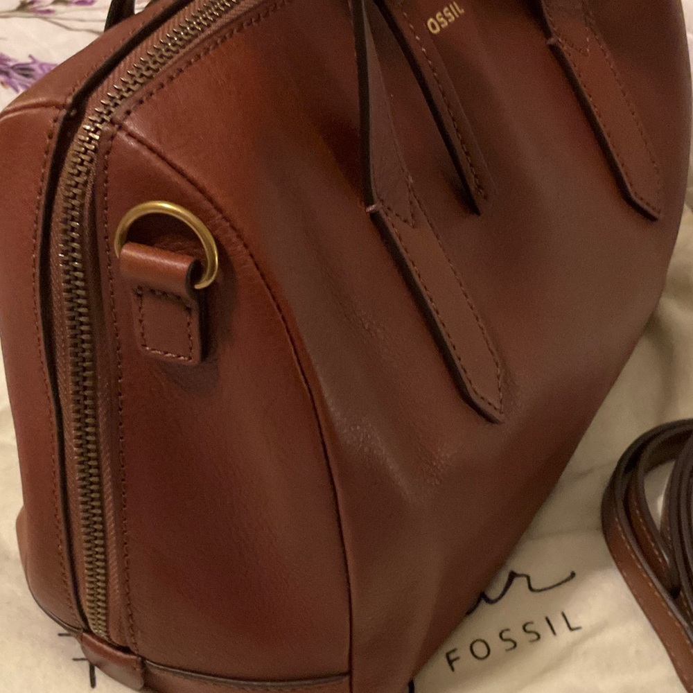 Fossil Chestnut Brown Leather Satchel with Removable Strap - Picture 2 of 6